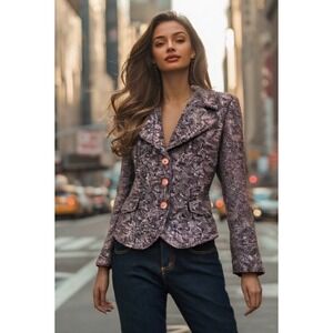 Yumi Mazao Blazer Single Breasted Lined Made in France Brown Pink Size Large 44